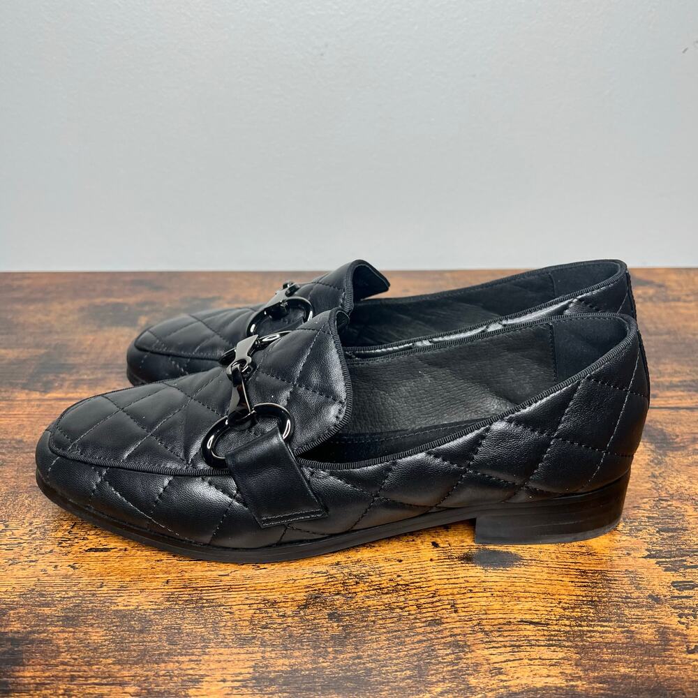 Bibi Lou Anthropologie Black Quilted Leather Loafers Sz 40 Old Money Minimalist - Picture 7 of 11